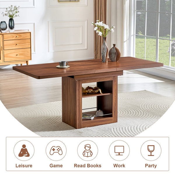 English Elm An Extendable Mdf Dining Table with Open Shelf Storage Seats up to Eight Walnut W1151S04667