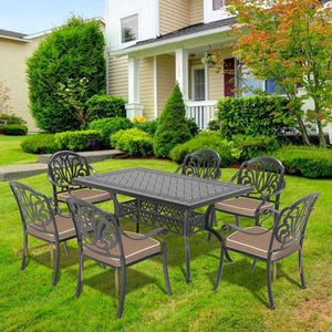 English Elm 7-Piece Cast Aluminum Patio Dining Set With Brown Cushions For 6 – Stylish, Durable & Easy Care! W1710S00490