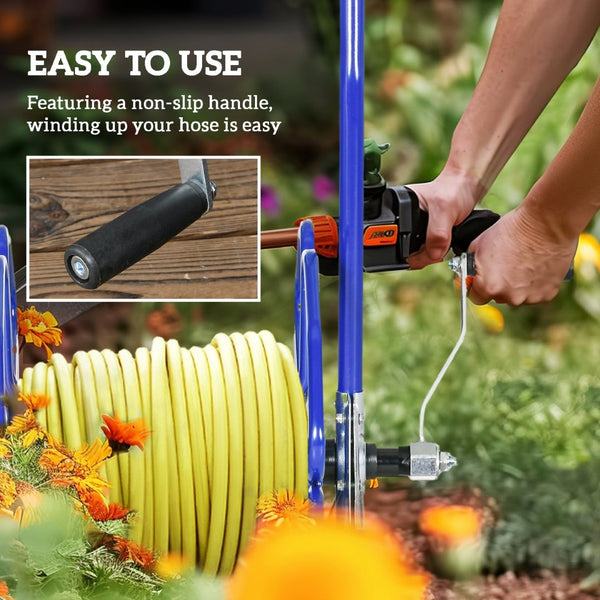 English Elm Outsunny Portable Hose Reel Cart With Wheels - Holds 98' Of 5/8" Hose, Durable Steel Frame In Blue W2225P217240-GIGA