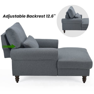 English Elm Upholstered Chaise Lounge Rolled Arms Reclining Back Foam Cushion Elegant Wood Feet Dark Grey T3623P411639