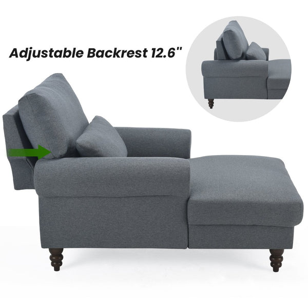 English Elm Upholstered Chaise Lounge Rolled Arms Reclining Back Foam Cushion Elegant Wood Feet Dark Grey T3623P411639