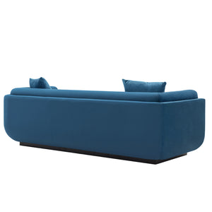 English Elm Edmonda 91" Velvet Sofa with Black Metal Base, Pine Frame, High-Density Foam & 2 Pillows, Commercial Grade Sapphire Blue B365P398109