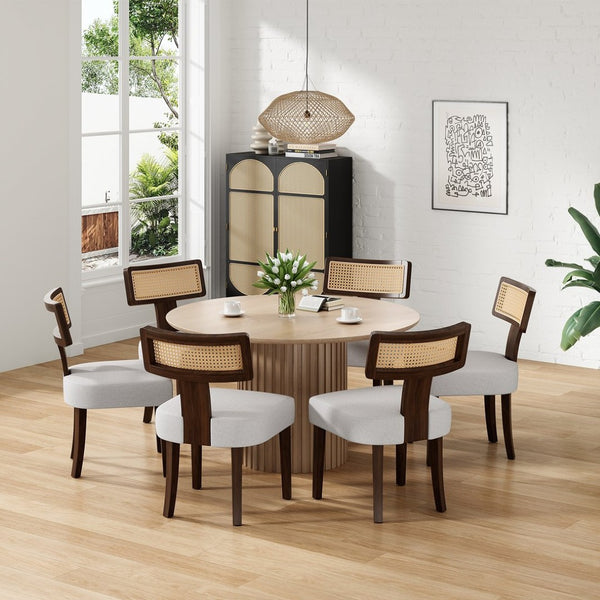 English Elm Upholstered Armless Dining Chairs with Rattan Back Hardwood Frame French Country Set of 2 Beige,Walnut T3623P411732