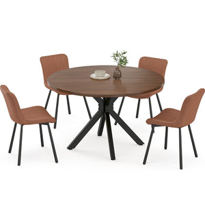English Elm 47" Round Wood Dining Table Seats Six with Industrial Metal Base for Modern Homes T3623P433924