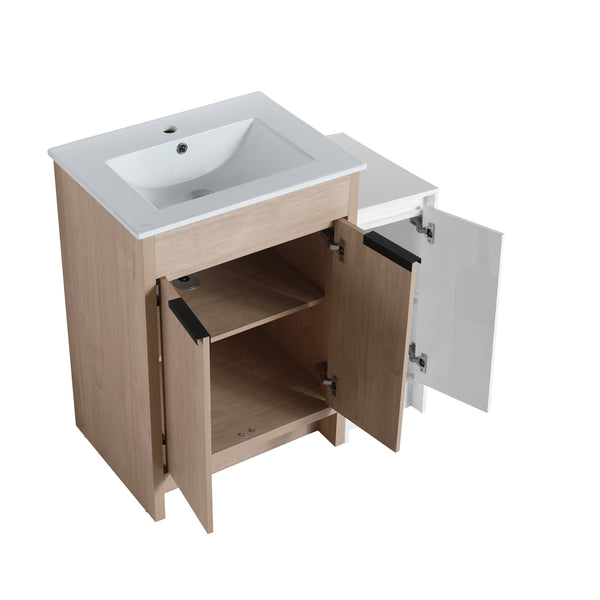 English Elm 36 Inch Freestanding Bathroom Vanity With Ceramic Sink, Soft-Close Doors & Ample Storage Solutions W999S00302