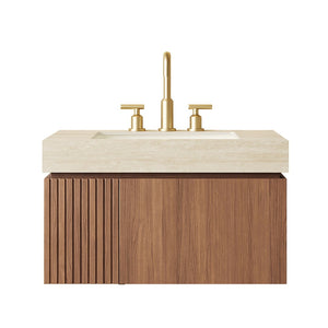 English Elm Muri Floating Bathroom Vanity Plywood Cabinet Sintered Stone Top Oak Drawer W2615S00610