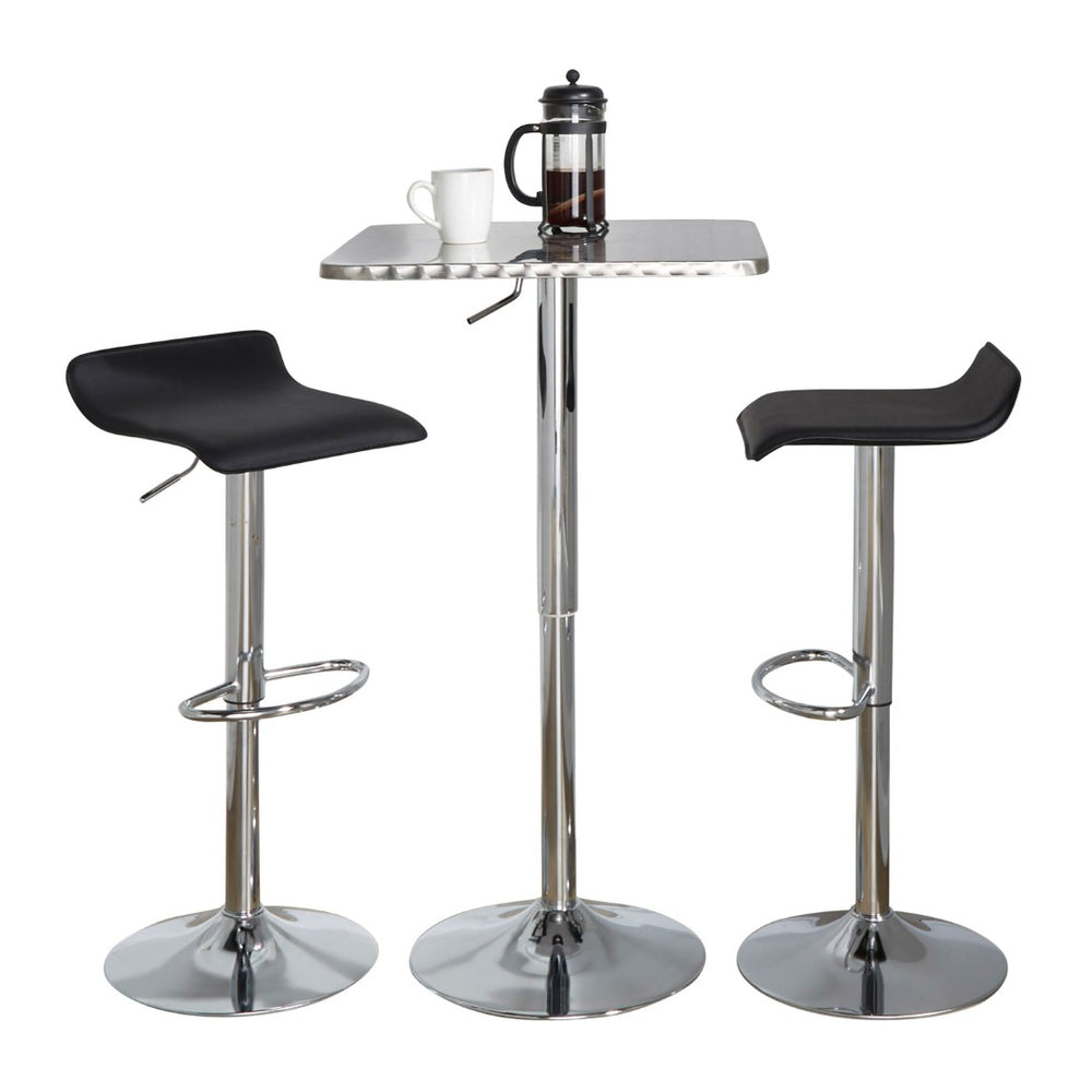 English Elm Squarecontemporary Chrome Metal Bar Set with Black Faux Leather Stools for Kitchen B202S01471