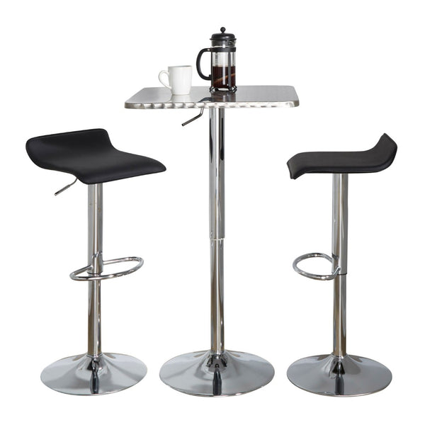 English Elm Squarecontemporary Chrome Metal Bar Set with Black Faux Leather Stools for Kitchen B202S01471