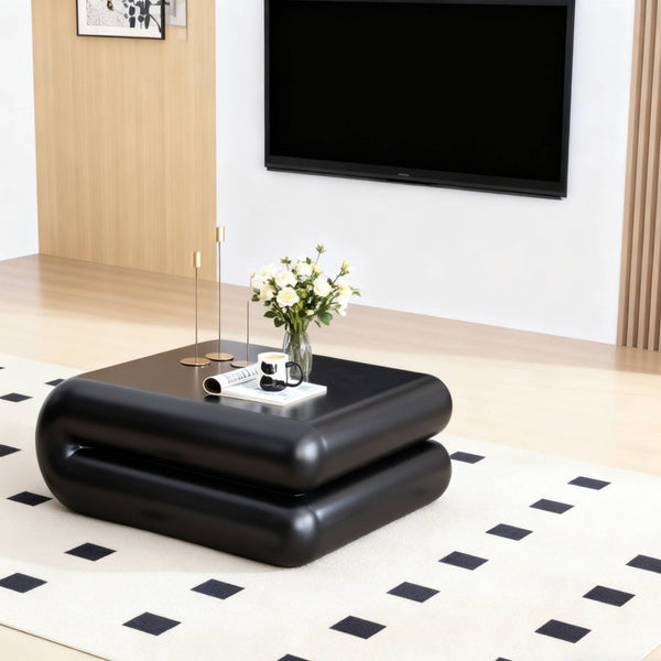 English Elm New Sculptural Fiberglass Coffee Table Low Profile Square Geometric Living Room Accent Black W2085P374161