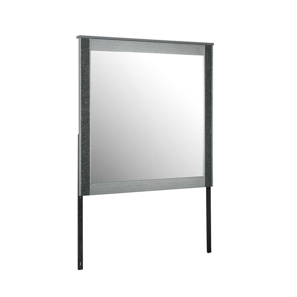 English Elm Lorenzo Sleek Silver Mirror with Glittered Detailing, Large Scale Solid Wood Frame, Dresser-Ready B201P299018