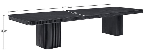 Meridian Furniture Mohari Oak Veneer Dining Table with Fluted Art Deco Base and Sculptural Design for Modern Black 747Black-T
