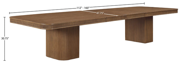 Meridian Furniture Mohari Oak Veneer Dining Table with Fluted Art Deco Base and Sculptural Design for Modern Brown 747Brown-T