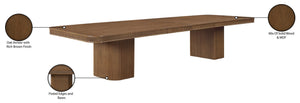 Meridian Furniture Mohari Oak Veneer Dining Table with Fluted Art Deco Base and Sculptural Design for Modern Brown 747Brown-T