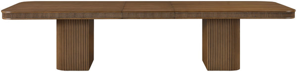 Meridian Furniture Mohari Oak Veneer Dining Table with Fluted Art Deco Base and Sculptural Design for Modern Brown 747Brown-T