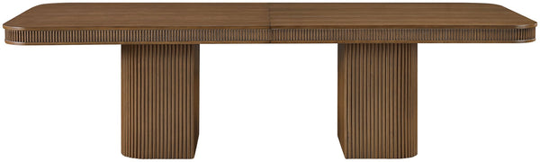 Meridian Furniture Mohari Oak Veneer Dining Table with Fluted Art Deco Base and Sculptural Design for Modern Brown 747Brown-T