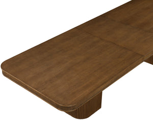 Meridian Furniture Mohari Oak Veneer Dining Table with Fluted Art Deco Base and Sculptural Design for Modern Brown 747Brown-T