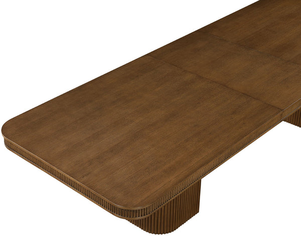 Meridian Furniture Mohari Oak Veneer Dining Table with Fluted Art Deco Base and Sculptural Design for Modern Brown 747Brown-T