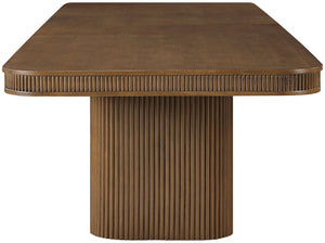 Meridian Furniture Mohari Oak Veneer Dining Table with Fluted Art Deco Base and Sculptural Design for Modern Brown 747Brown-T