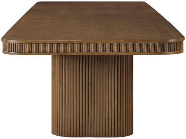 Meridian Furniture Mohari Oak Veneer Dining Table with Fluted Art Deco Base and Sculptural Design for Modern Brown 747Brown-T