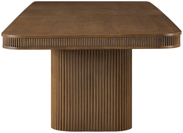 Meridian Furniture Mohari Oak Veneer Dining Table with Fluted Art Deco Base and Sculptural Design for Modern Brown 747Brown-T