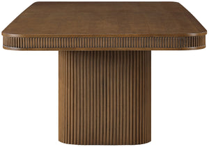 Meridian Furniture Mohari Oak Veneer Dining Table with Fluted Art Deco Base and Sculptural Design for Modern Brown 747Brown-T