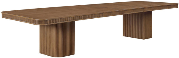 Meridian Furniture Mohari Oak Veneer Dining Table with Fluted Art Deco Base and Sculptural Design for Modern Brown 747Brown-T