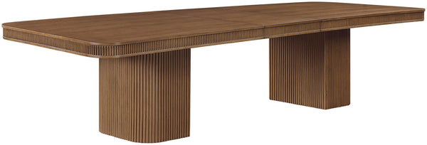 Meridian Furniture Mohari Oak Veneer Dining Table with Fluted Art Deco Base and Sculptural Design for Modern Brown 747Brown-T