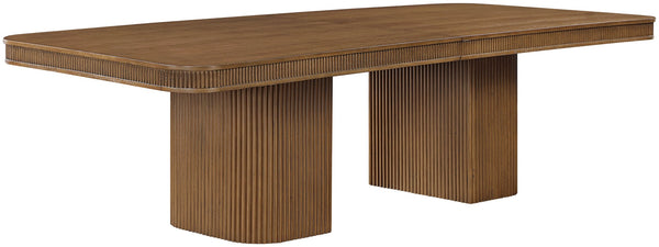 Meridian Furniture Mohari Oak Veneer Dining Table with Fluted Art Deco Base and Sculptural Design for Modern Brown 747Brown-T