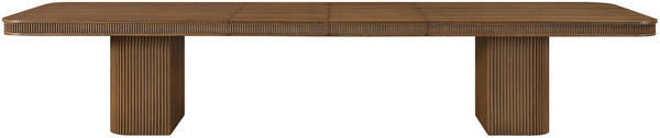 Meridian Furniture Mohari Oak Veneer Dining Table with Fluted Art Deco Base and Sculptural Design for Modern Brown 747Brown-T