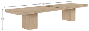Meridian Furniture Mohari Oak Veneer Dining Table with Fluted Art Deco Base and Sculptural Design for Modern Natural 747Oak-T