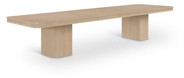 Meridian Furniture Mohari Oak Veneer Dining Table with Fluted Art Deco Base and Sculptural Design for Modern Natural 747Oak-T