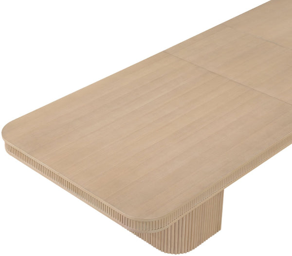 Meridian Furniture Mohari Oak Veneer Dining Table with Fluted Art Deco Base and Sculptural Design for Modern Natural 747Oak-T