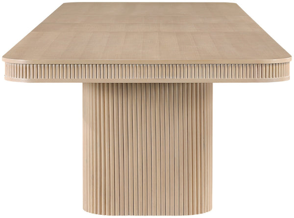 Meridian Furniture Mohari Oak Veneer Dining Table with Fluted Art Deco Base and Sculptural Design for Modern Natural 747Oak-T