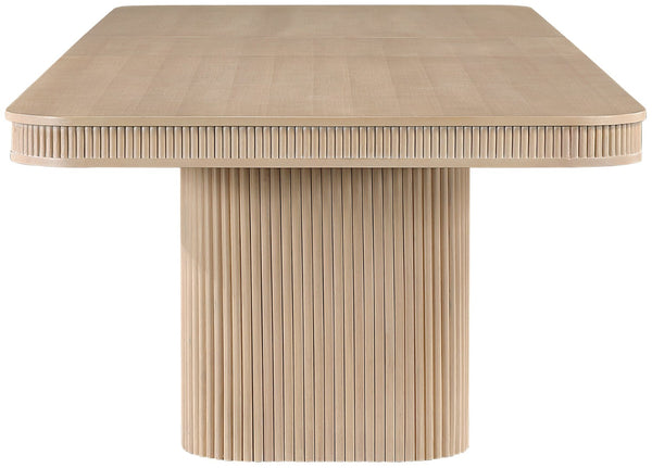 Meridian Furniture Mohari Oak Veneer Dining Table with Fluted Art Deco Base and Sculptural Design for Modern Natural 747Oak-T