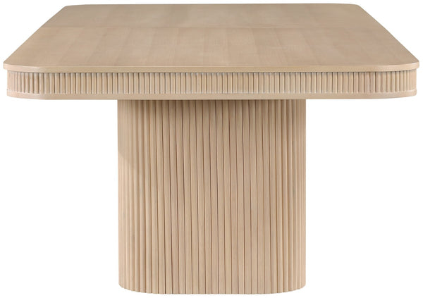 Meridian Furniture Mohari Oak Veneer Dining Table with Fluted Art Deco Base and Sculptural Design for Modern Natural 747Oak-T