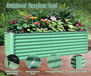 English Elm 8x4x2 Galvanized Raised Garden Bed with Rust-Resistant Steel, Open-Base Drainage, Support Rods, Safe Edges Green W1859P198006