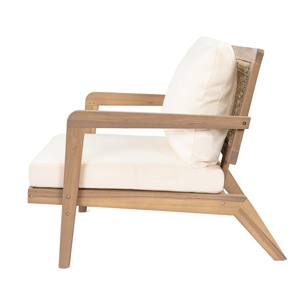 English Elm Outdoor Acacia Wood Club Chairs with Wicker Backs and Beige Cushions Set of 2 N772P381363L