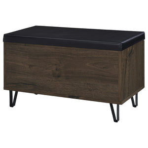 English Elm Astor Smoked Finish Entryway Bench with Drawer Open Shelving and Faux Leather Seat Oak B062P440402