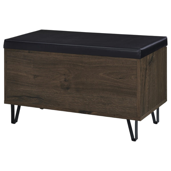 English Elm Astor Smoked Finish Entryway Bench with Drawer Open Shelving and Faux Leather Seat Oak B062P440402