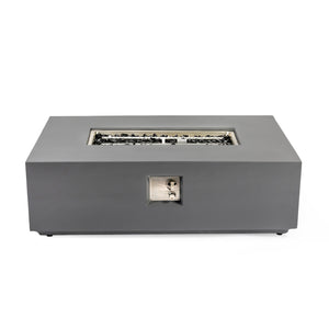 English Elm Concrete 48-Inch Rectangular Fire Pit Table with 50,000 BTU, Fiber Concrete Durability & Cover Included Light Gray B120P410190