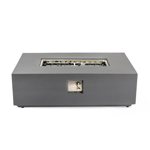 English Elm Concrete 48-Inch Rectangular Fire Pit Table with 50,000 BTU, Fiber Concrete Durability & Cover Included Light Gray B120P410190