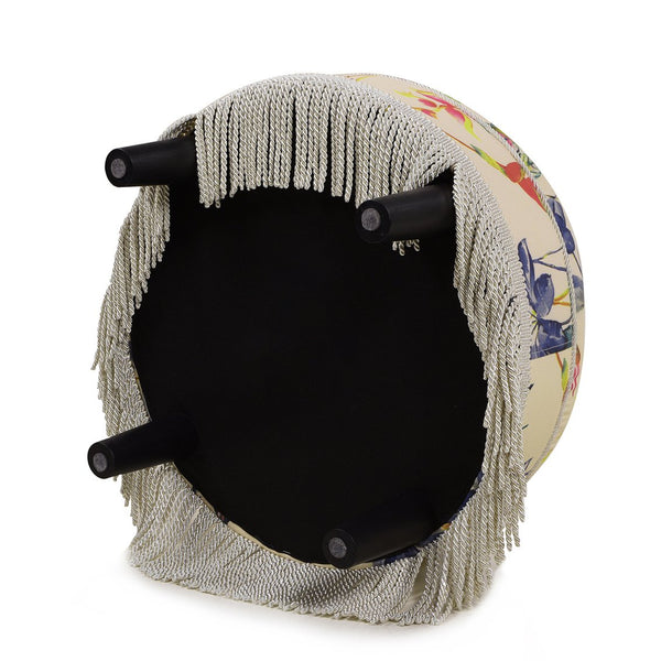 English Elm Jennifer Taylor Home - Yolanda 24" Round Accent Ottoman - Beige Floral Upholstery With Ivory Trim For Elegant Living Spaces B2719P238161