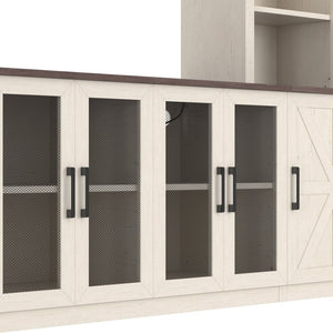 English Elm Wall Unit Entertainment Center with Built in Charging Mdf Media Console Open Shelving Beige W1580S00436