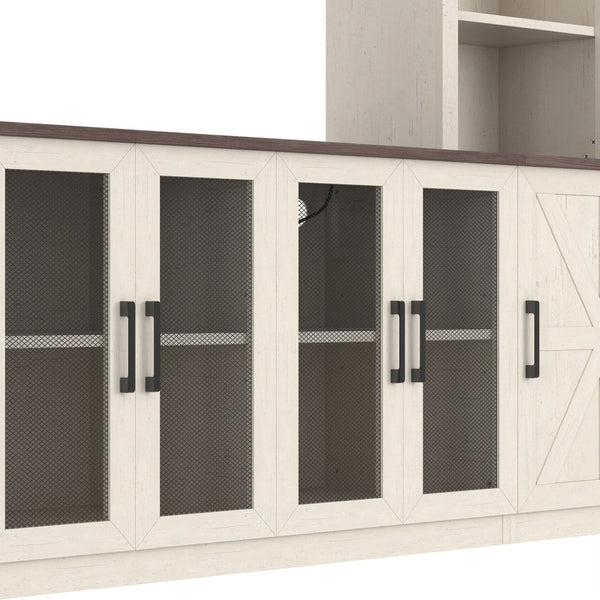 English Elm Wall Unit Entertainment Center with Built in Charging Mdf Media Console Open Shelving Beige W1580S00436