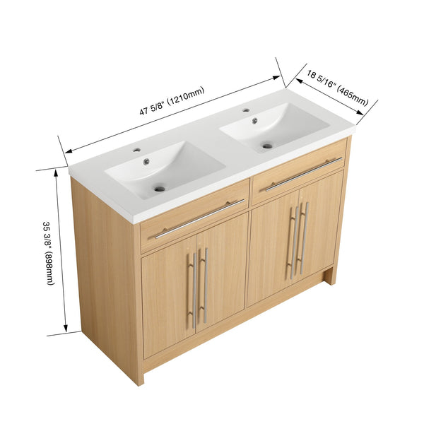 English Elm 48" Freestanding Bathroom Vanity with Resin Sink and Spacious Cabinet, Soft-Close Doors, Durable Finish Oak W1972S00025