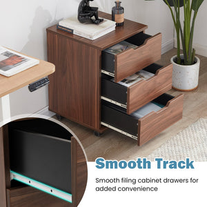 English Elm 3-Drawer Mobile Filing Cabinet with Lockable Casters, Durable Waterproof Wood Grain Organizer for Office Brown T3623P380703
