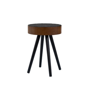 English Elm 15.7-inch Round Carved Mdf Accent Table Distressed Vintage Style for Bedroom or Living Room W3935P406044