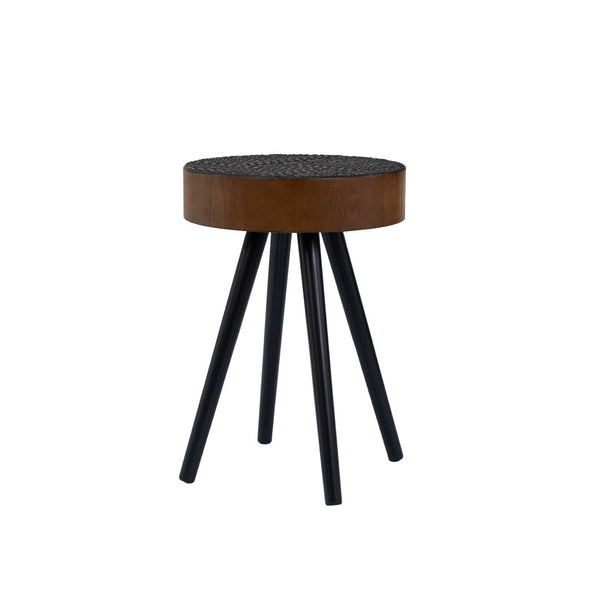 English Elm 15.7-inch Round Carved Mdf Accent Table Distressed Vintage Style for Bedroom or Living Room W3935P406044