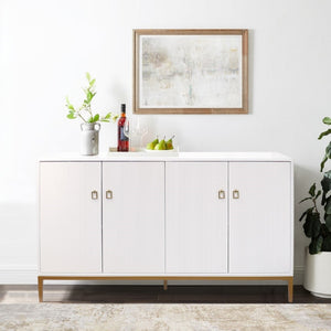 Pasargad Home Pearl Collection Ivory Sideboard - Luxurious 4-door Cabinet With Glamorous Accents Ivory Wood Finish Pph-m4
