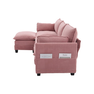 English Elm United We Win Modular Corduroy Sectional with Ottoman Low Profile Living Room Couch Pink W1568S00256